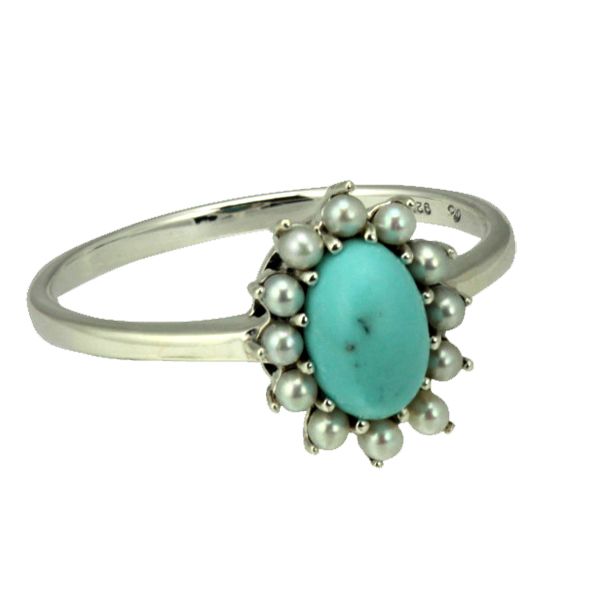 Silver Turquoise Pearl & Marcasite Ring from AA Thornton