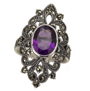 Silver amethyst & marcasite large ring from AA Thornton Kettering Northampton