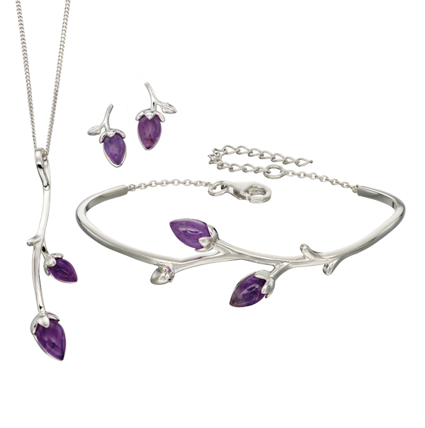 Silver blossom amethyst pendant, bangle & earring from AA Thornton Kettering Northampton