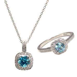 Silver blue CZ cluster ring & pendant from AA Thornton
