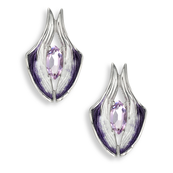 Silver enamel & amethyst stud earrings from AA Thornton Kettering Northampton