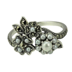 Silver seed pearl & marcasite floral ring from AA Thornton Ketterting Northampton