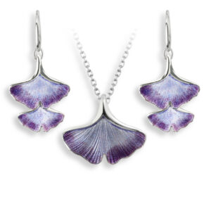 Sterling silver purple enamel Gingko wire earrings & pendant from AA Thornton Kettering Northampton