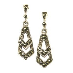 aa thornton Silver marcasite Art Deco style drop earrings