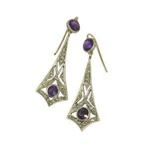 aa thornotn Pre owned silver & 9ct gold period amethyst & diamond earrings