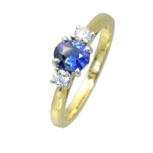 18 ct yellow gold sapphire & diamond 3 stone ring £1,220 on Sally Thornton Jewellery Blog from Thorntons Jewellers Kettering