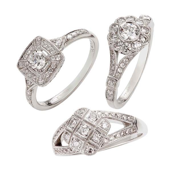 18ct white gold Art Deco style pave set diamond rings from Thorntons Jewellers Kettering Northampton