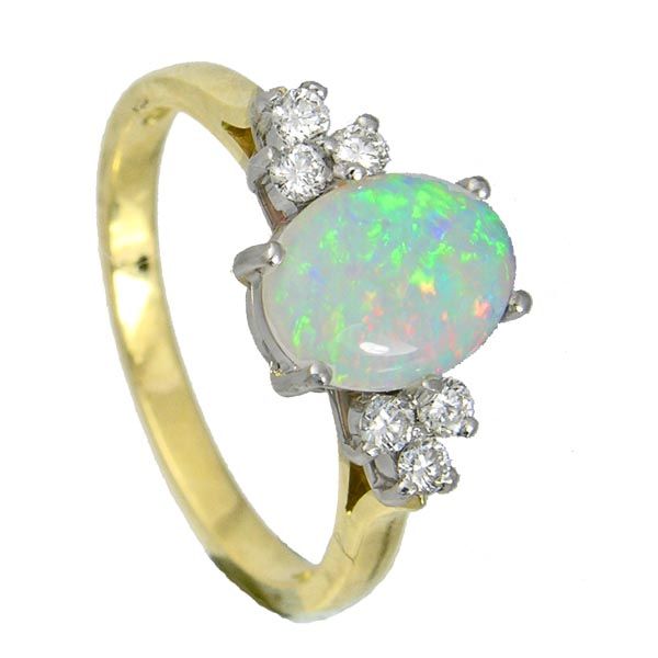 18ct yellow gold oval opal & diamond ring £1,445 on Sally Thornton Jewelley blog from Thorntons jewellers Kettering