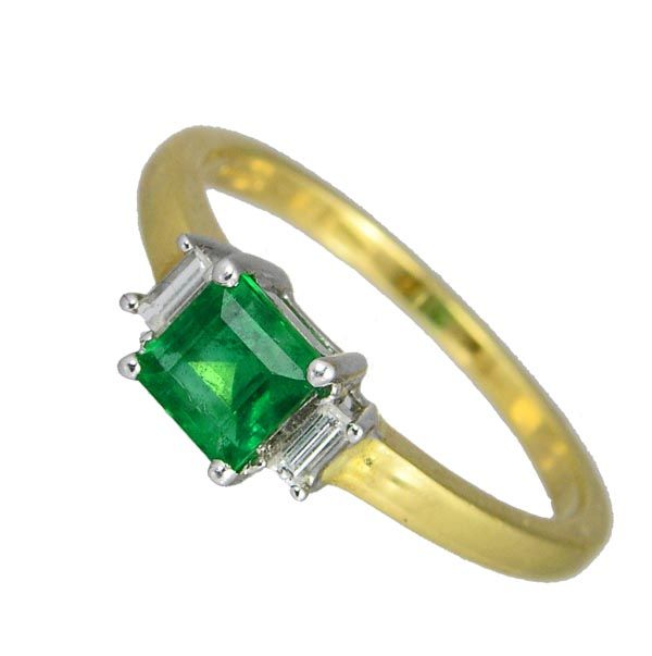 18ct yellow gold square cut emerald ring with diamond set shoulder £1,580 from Sally Thornton Jewellery blog at Thorntons Jewellers Kettering