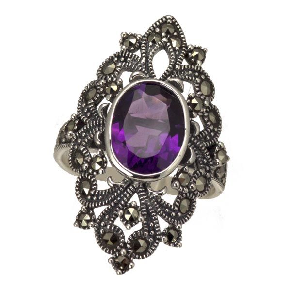 Silver amethyst & marcasite large ring £67 on Sally Thornton jewellery blog from Thorntons Jewellers Kettering Northampton