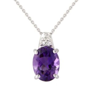 9ct White Gold Oval Claw set Amethyst and diamond pendant from Thorntons Jewellers Kettering Northampton