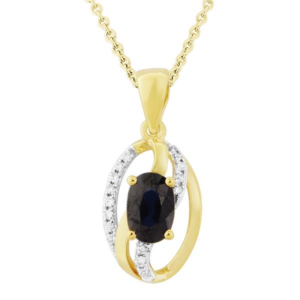9ct Yellow Gold Diamond and Sapphire Oval Pendant on Sally Thornton Jewellery Blog from Thorntons Jewellers Kettering Northampton