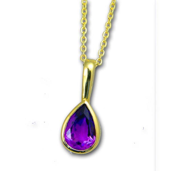 9ct Yellow Gold Pear Shaped Amethyst Pendant £135 On Sally Thornton Jewellery blog from Thorntons Jewellers Kettering Northampton