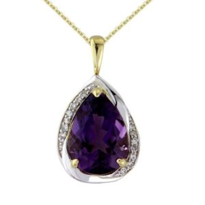 9ct Yellow Gold Pear Shaped Facated Amethyst and diamond Pendant £550 On Sally Thornton Jewellery blog from Thorntons Jewellers Kettering Northampton