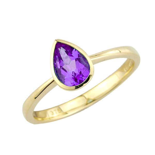 9ct Yellow Gold rub over pear shaped Amethyst ring £140 On Sally Thornton Jewellery blog from Thorntons Jewellers Kettering Northampton