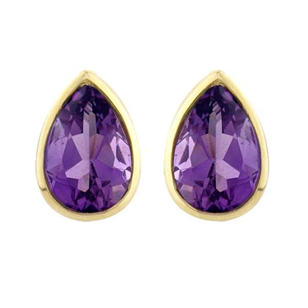 9ct Yellow Gold rub over pear shaped Amethyst stud earrings £99 On Sally Thornton Jewellery blog from Thorntons Jewellers Kettering Northampton