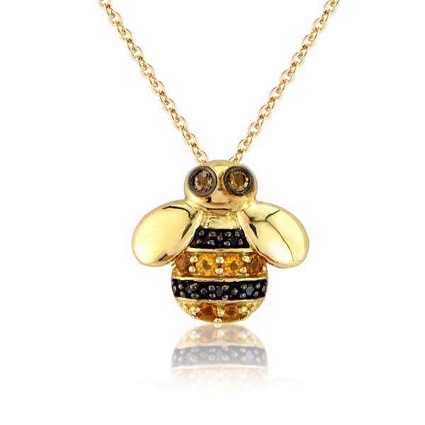 9ct yellow gold black diamond and citrine bumblebee pendant £250 on Sally Thornton Jewellery blog on flying inspiration at thorntons jewellers kettering northampton