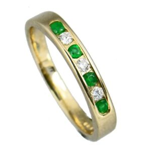 9ct yellow gold channel set emerald & diamond half eternity ring £490 from Sally Thornton Jewellery blog at Thorntons Jewellers Kettering