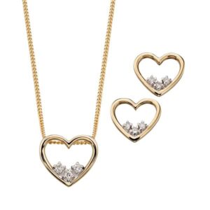 9ct yellow gold diamond heart pendant on chain & earrings from Thorntons Jewellers Kettering Northampton
