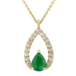 9ct yellow gold emerald & diamond pendant & chain £585 from Sally Thornton Jewellery blog at Thorntons Jewellers Kettering
