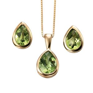 9ct yellow gold pear shaped peridot pendant & stud earrings from Sally Thornton Jewellery Blog Thorntons Jewellers kettering
