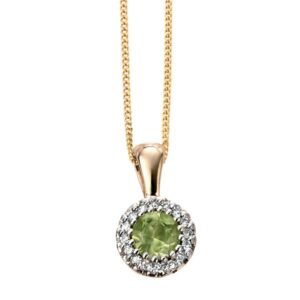 9ct yellow gold peridot & diamond cluster pendant at Sally Thornton Jewellery Blog from Thorntons jewellers kettering