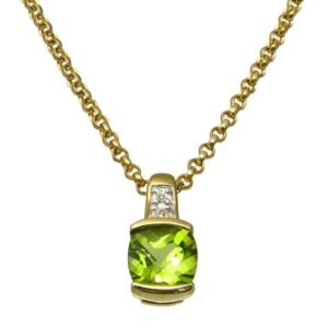 9ct yellow gold peridot & diamond pendant on necklace from Sally Thornton Jewellery blog thorntons jewellers kettering