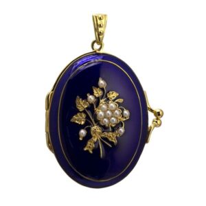 Blue enamel & seed pearl silver locket from Thorntons Jewellers on Sally Thornton Jewellery Blog Kettering Northampton