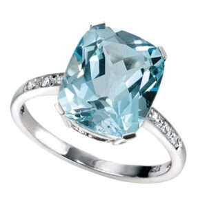 Chunky sea blue topaz ring set with small diamonds on the shoulders £420 on Sally Thornton jewellery blog from Thorntons Jewellers Kettering Northampton