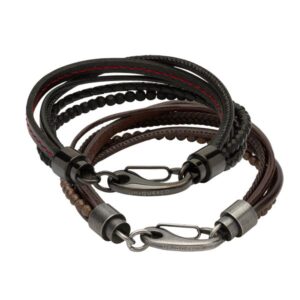 Gents multi strand leather & hematite bead bracelet in black or brown from AA Thornton Jeweller Kettering Northampton