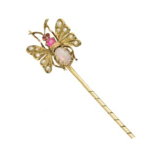 Gold victorian stone set butterfly stick pin on Sally Thornton Jewellery bog form thorntons jewellers Kettering Northampton