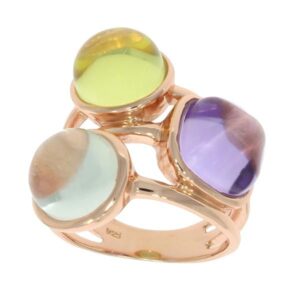 Rose gold green and purple amethysts with lemon quartz in this triple nugget ring on Sally Thornton jewellery blog from Thorntons Jewellers Kettering Northampton