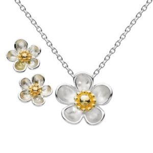 Rose wood blossom gold plate stud earrings & necklace from Thorntons Jewellers Kettering Northampton