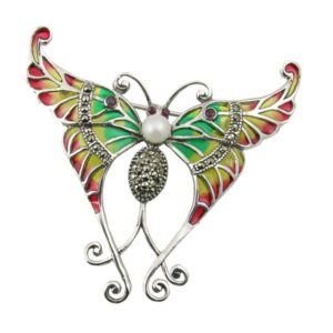 Pre loved enamel gem and marcasite butterfly brooch £125 Sally Thornton Jewellery blog on flying inspiration at thorntons jewellers kettering northampton