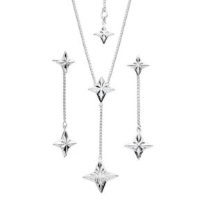 Silver Art Deco style star lariat necklace & detachable drop earrings from AA Thornton Jeweller Kettering Northampton