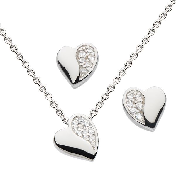 Silver & CZ sweetheart stud earrings & necklace from AA Thornton Kettering Northampton