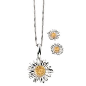 Silver daisy pendant and stud earrings from AA Thornton Jeweller Kettering Northampton