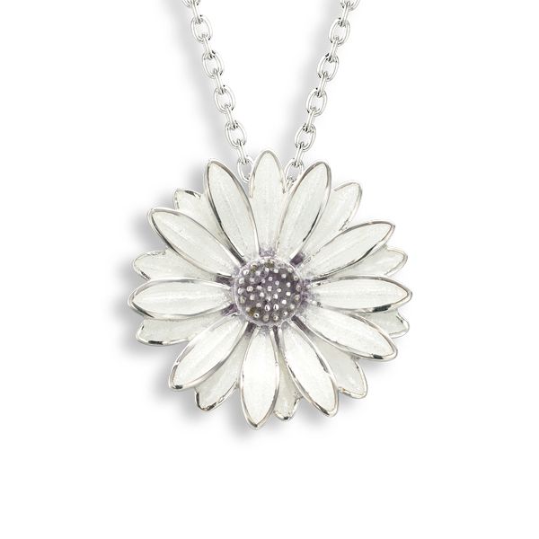 Silver enamel white African daisy necklet from AA Thornton Jeweller Kettering Northampton