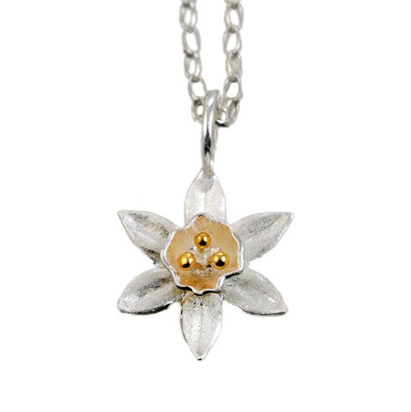 Silver & gold plate daffodil pendant From AA Thornton Jeweller Kettering Northampton