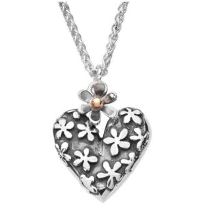 Linda Macdonald Silver hearts and flowers necklace with 9ct gold inlay fro Thorntons Jewellers Jewellery blog by Sally Thornton