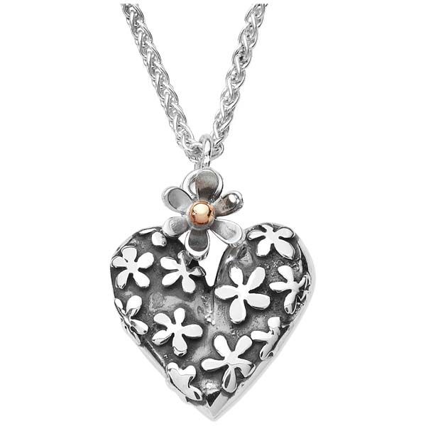 Linda Macdonald Silver hearts and flowers necklace with 9ct gold inlay from Thorntons Jewellers Jewellery blog by Sally Thornton