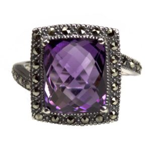 Silver marcasite & amethyst square ring £139 on Sally Thornton jewellery blog from Thorntons Jewellers Kettering Northampton