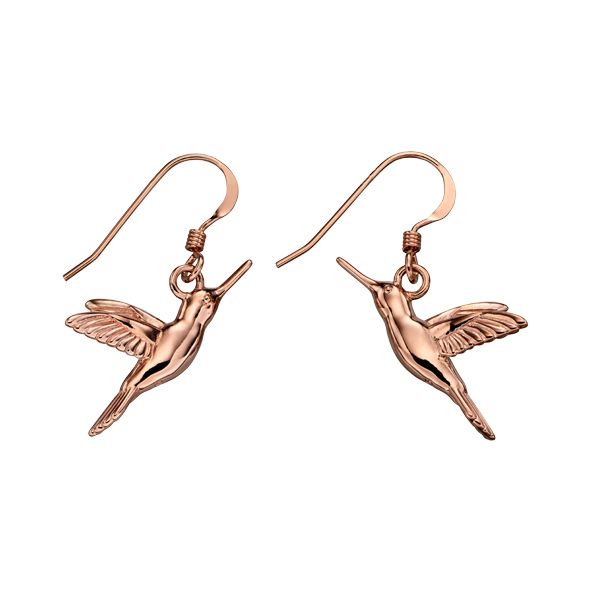 Silver & rose gold plated humming bird earrings from AA Thornton jeweller Kettering Northampton