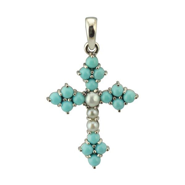 Silver turquoise and seed pearl cross from Thorntons Jewellers Ketterting Northampton 