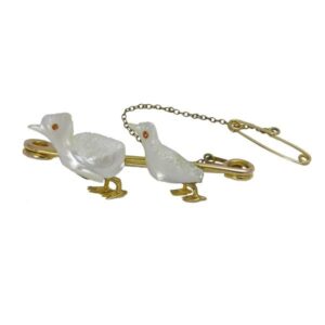gold victorian mother of pearl and ruby duckling bar brooch Sally Thornton Jewellery blog on flying inspiration at thorntons jewellers kettering northampton