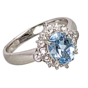 99312 £1650 SecondHand Stamp PT900 Platinum Aqua & Dia Cluster Ring from Thorntons Jewellers Jewellery Collection in Kettering Northampton
