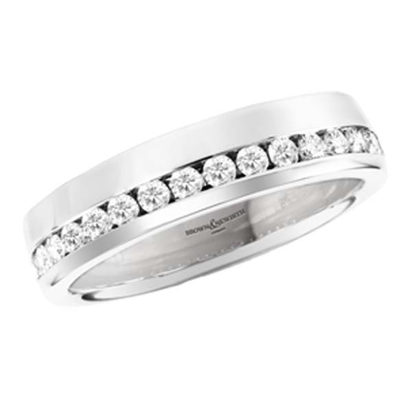 Platinum diamond half set wedding band with mat finish £1,545 our ref 99166 from thornton jeweller diamond jewellery collection in Kettering Northampton