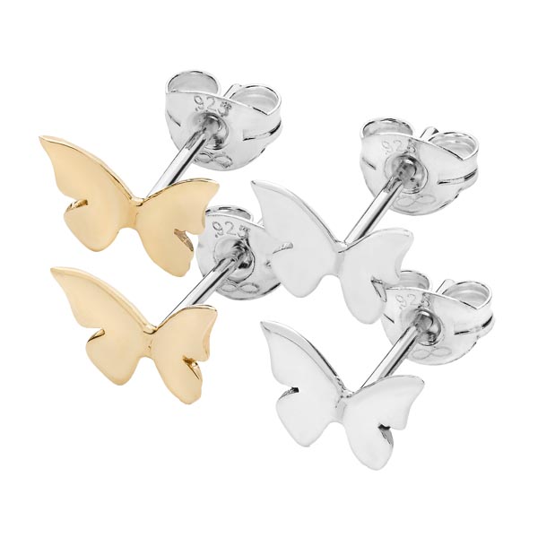 Butterfly & Moon collection stud earrings Silver & 9ct gold Sally Thorntons jewellery blog on Linda Macdonald from AA Thornton Kettering Northampton 