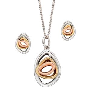 9ct tri colour gold organic circle pendant on a chain £295 & earrings £120 97633 & 97623 on Sally Thornton jewellery blog from Thorntons Jewellers Kettering Northampton