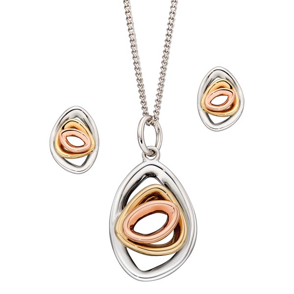 9ct tri colour gold organic circle pendant on a chain £295 & earrings £120 97633 & 97623 on Sally Thornton jewellery blog from Thorntons Jewellers Kettering Northampton 